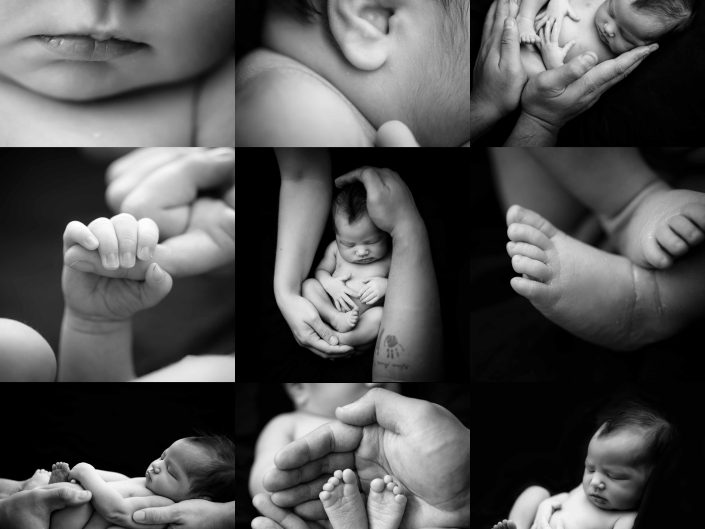 Fine art newborn detail collage with hands, feet and baby close-ups at Sweetlife Studio North Lakes
