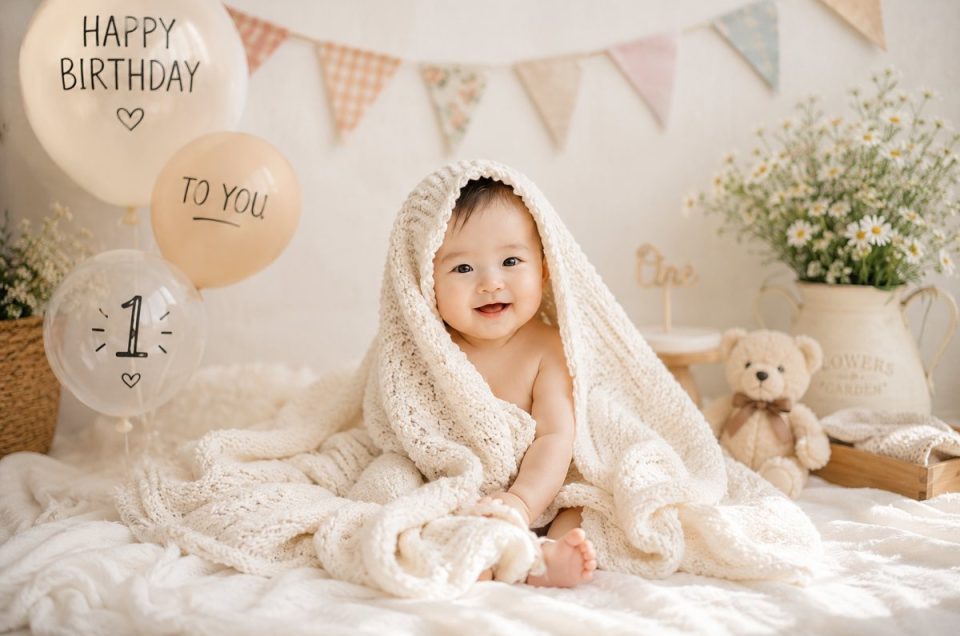Baby photography North Lakes with a creative milestone portrait concept