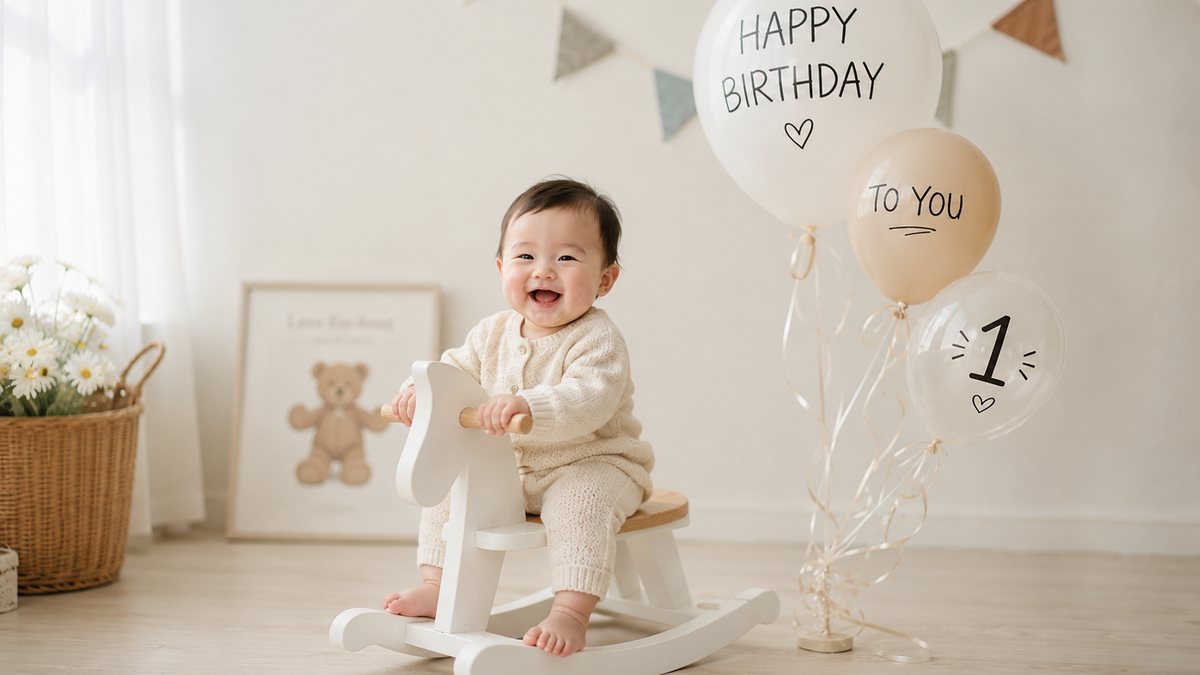 Baby milestone studio portrait